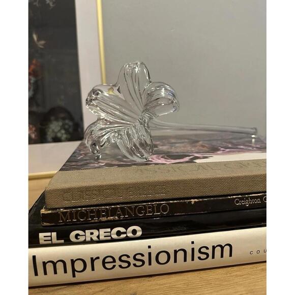 Other - Vintage 7" Long Hand-Blown Glass Sculpture Iris Flower With A Stem - Bud Vase